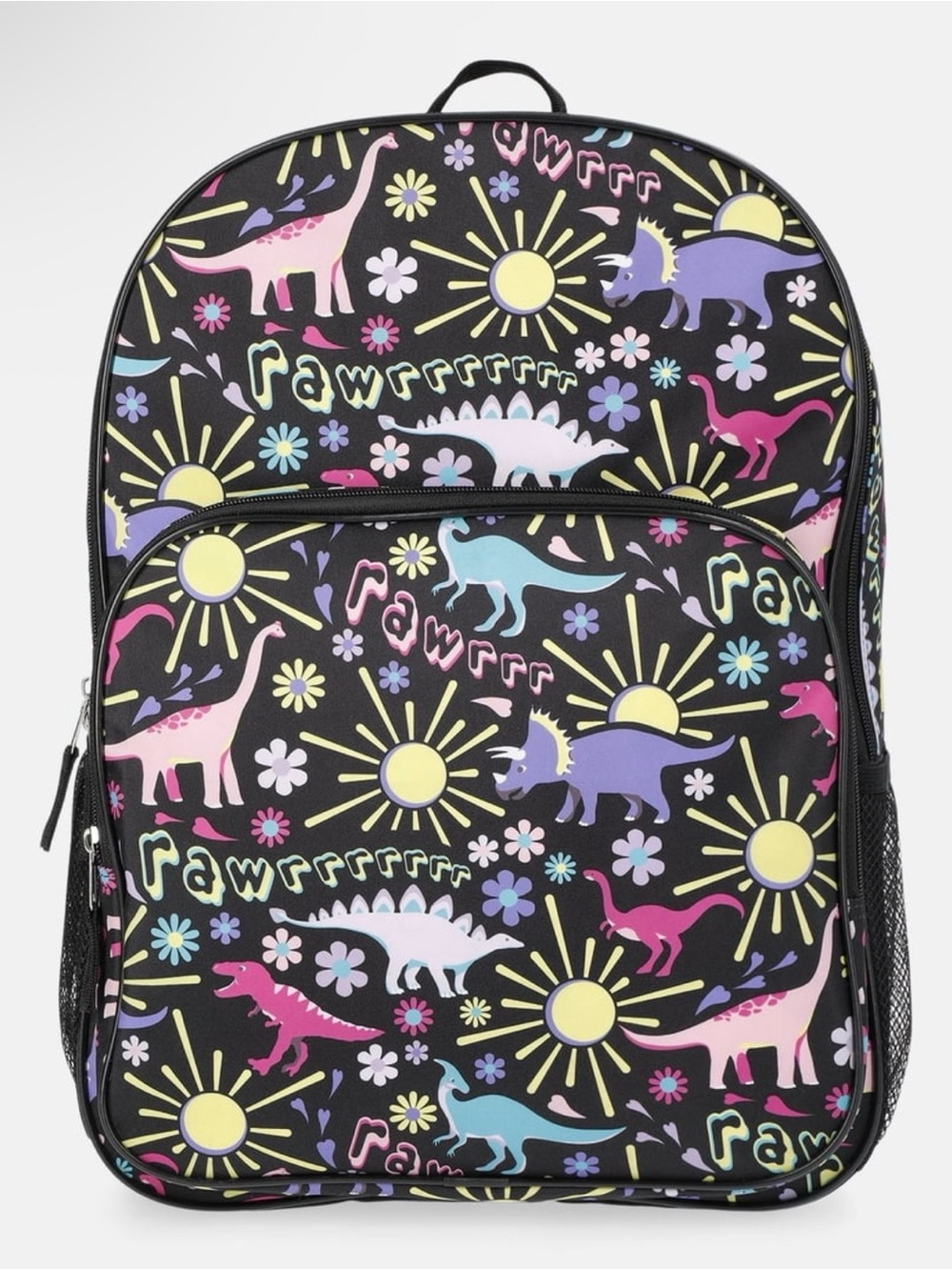 Kids Black Dinosaur Print Backpack - Colorful Dino Design NEW with tags